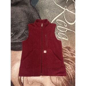Carhartt Women's Kentwood Fleece Zip Up Mock Neck Vest Small Burgundy 101410-506